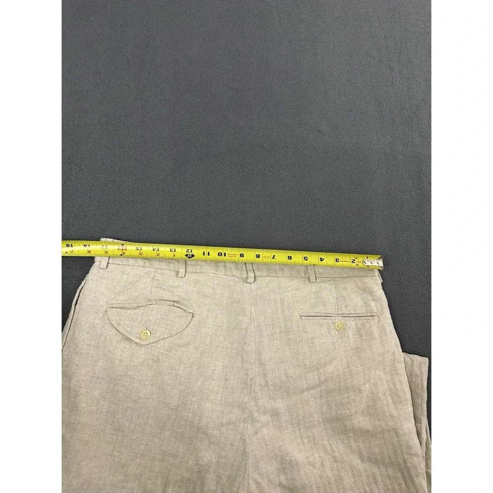 Vintage Polo Ralph Lauren Pants Mens 38X32 Tan Linen Tweed Pleated Cuffed 90s